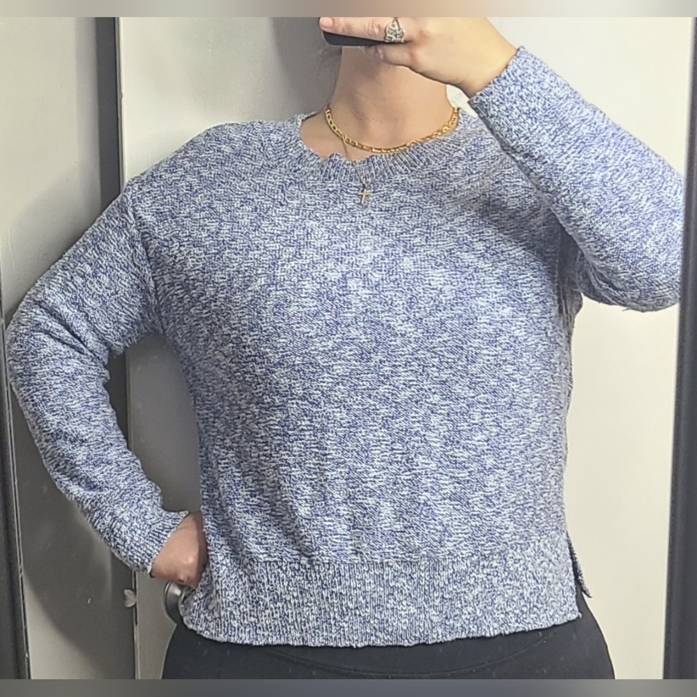 Talbots Heathered Blue Crew Neck Sweater
